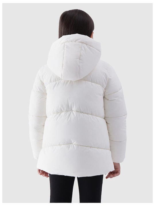 Waterproof Kids' Quilted Jacket with Hood White