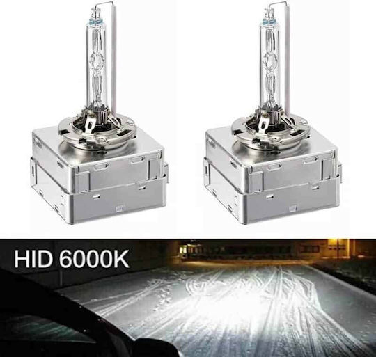 Set de 2 becuri xenon D3s 35w lumină albă rece 6000k 3200lm flanșă metalică