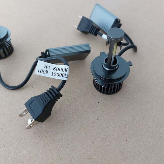 Set de 2 becuri LED H4 Cob H4 100W 12000 Lumen Lumină Alb Rece