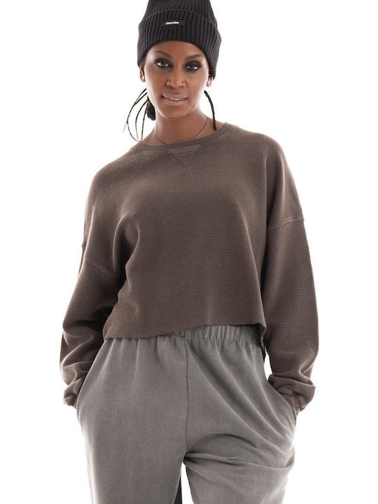 Γυναικείο Crop Top Βαμβακερό Μακρυμάνικο Light Brown