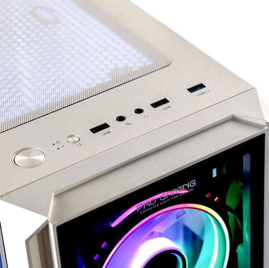 ProGaming Pro Gaming Bastion Midi Tower Computer Case with Side Window and ARGB Lighting White
