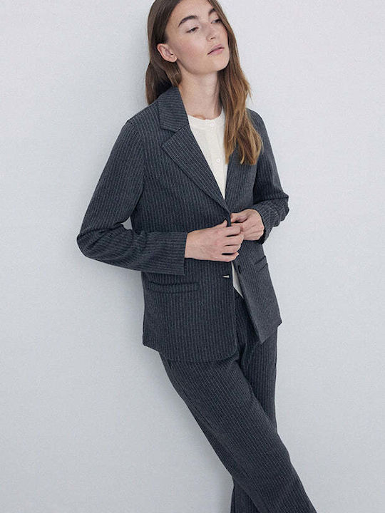 Women's Fabric Trousers with Elastic Regular Fit Grey