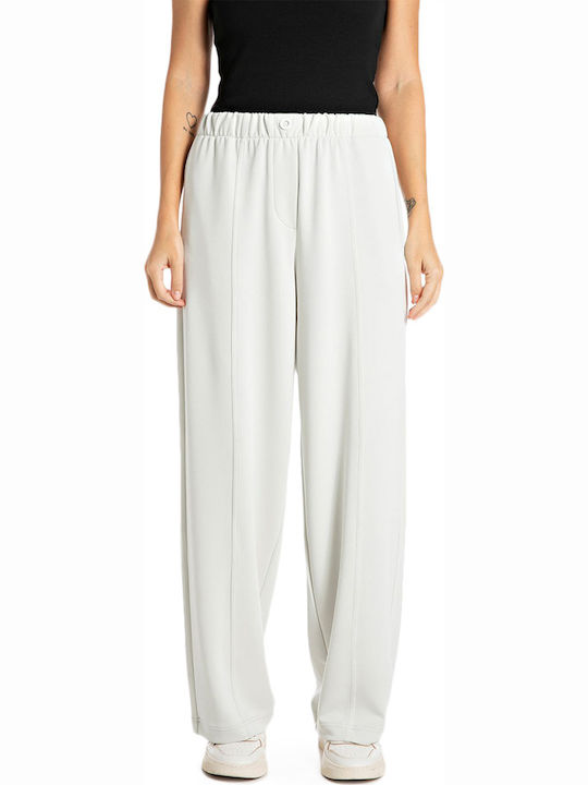 Replay Femei Talie înaltă Material textil Pantaloni largi cu elastic Ecru