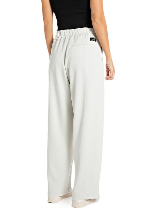 Damen Hoch tailliert Stoff Hose mit Gummizug Ecru