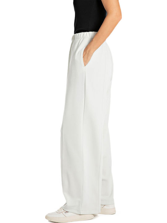 Damen Hoch tailliert Stoff Hose mit Gummizug Ecru