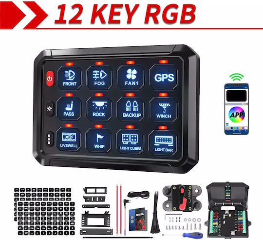 12 Key Rgb Switch Panel Customizable Switches Universal 12-24v Power System 12 Gangs App