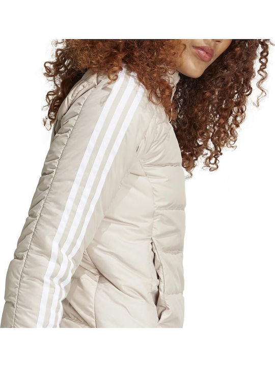 Essentials 3-stripes Light Κοντό Γυναικείο Μπουφάν για Χειμώνα Μπεζ