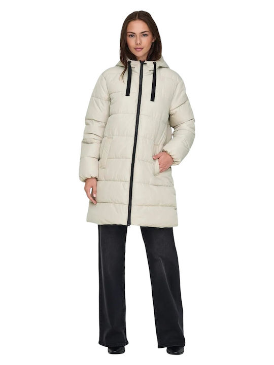 Women's Long Puffer Jacket for Winter with Hood Pumice Stone