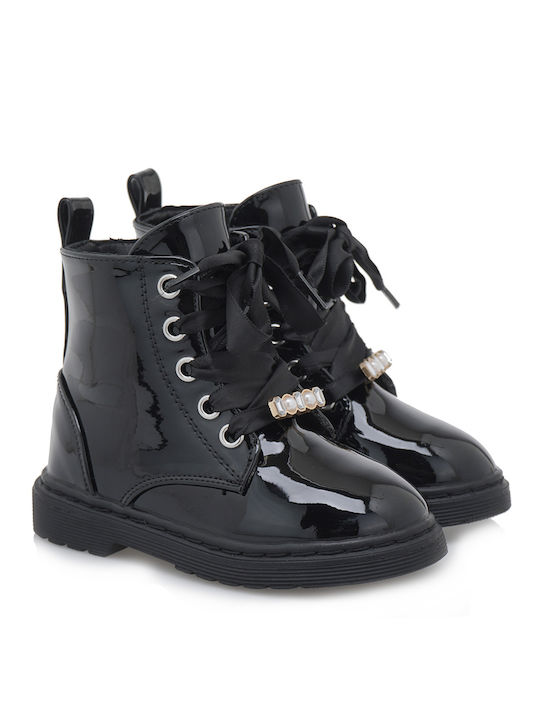 Exe Kids PU Leather Military Boots Black