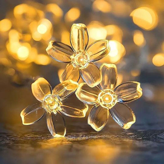 Luminele Solare de Tip Flori de Cireș 50 Leduri Alb Cald Multicolor 5m Lungime