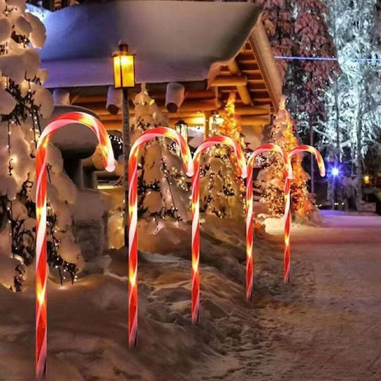 Set de 5 decorațiuni strălucitoare de Crăciun pentru exterior, acadele solare de exterior 40 cm alb cald-roșu