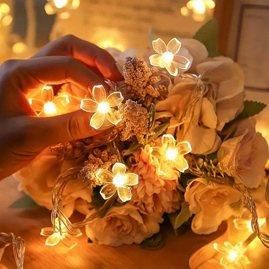 Luminele Solare de Tip Flori de Cireș 50 Leduri Alb Cald Multicolor 5m Lungime