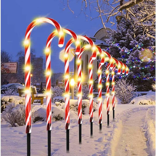 Set de 5 decorațiuni strălucitoare de Crăciun pentru exterior, acadele solare de exterior 40 cm alb cald-roșu