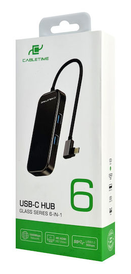Cabletime USB-C Docking Station mit HDMI 4K PD Ethernet Schwarz (CT-CMHD61G)