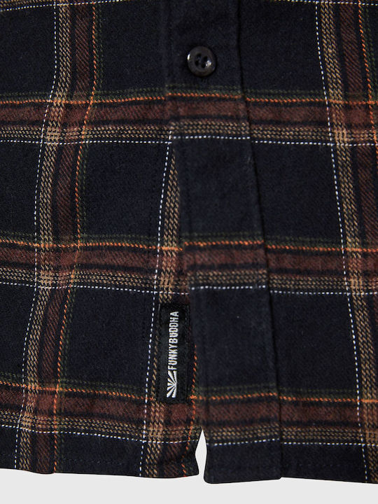 Long-sleeved Flannel Shirt Checked Black