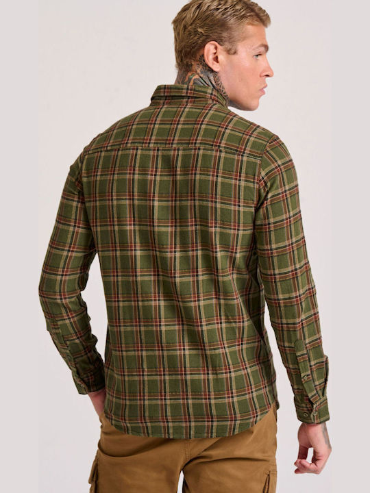 Long-sleeved Flannel Shirt Checked Khaki