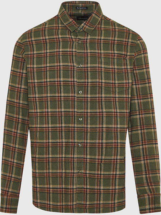 Long-sleeved Flannel Shirt Checked Khaki