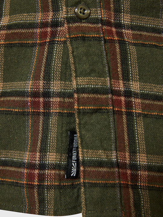Long-sleeved Flannel Shirt Checked Khaki
