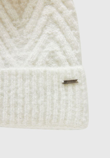 Pom Pom Beanie Beanie Knitted in White color