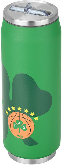 Estia Travel Cup Save the Aegean Recycelbar Glas Thermosflasche Rostfreier Stahl / Kunststoff BPA Frei 500ml Panathinaikos BC Edition mit Stroh