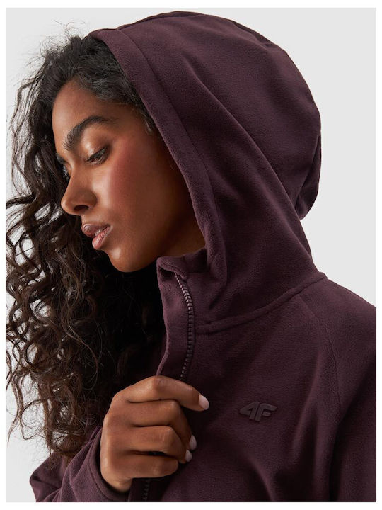Fleece Γυναικεία Ζακέτα με Φερμουάρ σε Μωβ Χρώμα