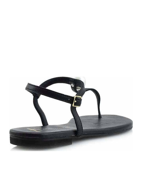 Leder Flache Sandalen für Damen in Schwarz Farbe