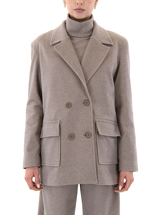 Moutaki Lang Damen Gekreuzt Blazer Light Grey
