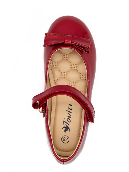 Balerini copii cu închidere Hoop & Loop Piele lăcuită Burgundy