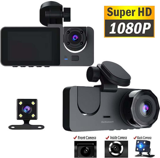Cameră auto triplă DVR Full-HD ecran IPS 2.35" 170° WDR senzor de mișcare G-Sensor negru