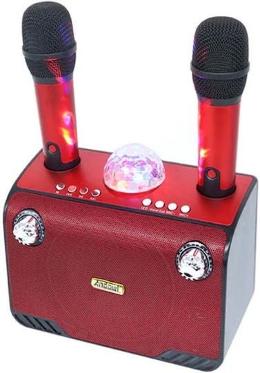 Boxă Karaoke cu Microfoane Wireless și Efecte de Iluminare Roșii