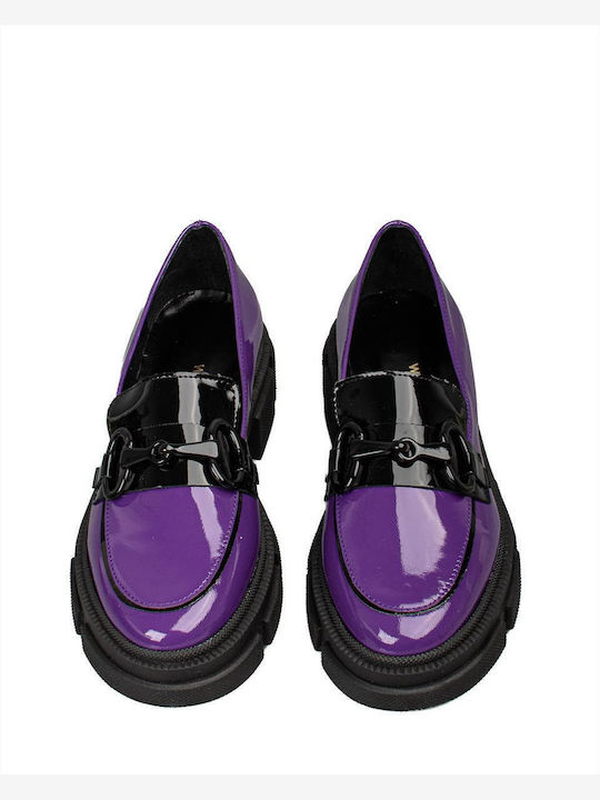 Δερμάτινα Γυναικεία Loafers σε Μωβ Χρώμα
