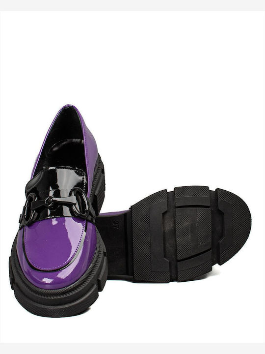 Δερμάτινα Γυναικεία Loafers σε Μωβ Χρώμα