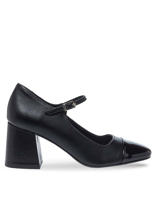 Maison Minrelle Leather Black Heels with Strap