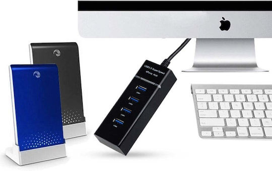 Distribuitor USB 4 Porturi USB 3.0 Ultra Subțire Încărcare sau Transfer de Date 5Gbps Negru