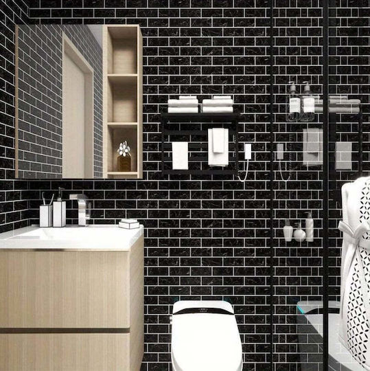 Set de 5 X Tapet Decorativ Autocolant Spumă Moale Lavabil Adeziv Puternic Instalare Ușoară 30x60cm Model Marmură Neagră