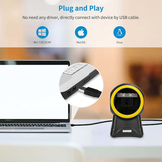 Cablu USB Scanner Coduri de Bare 1D 2D QR Omnidirecțional Negru-Galben