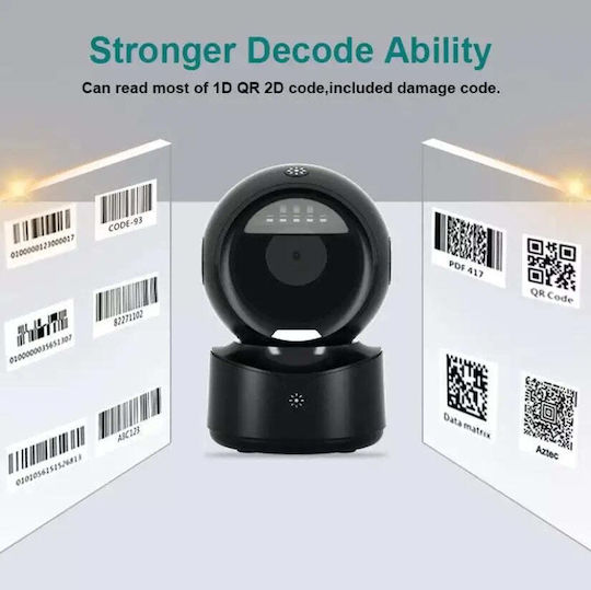 Scanner de coduri de bare 1D 2D QR Senzor inteligent de scanare automată Negru