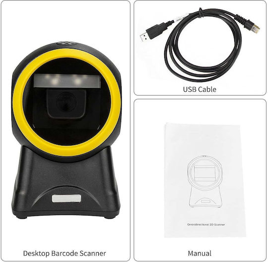 Cablu USB Scanner Coduri de Bare 1D 2D QR Omnidirecțional Negru-Galben