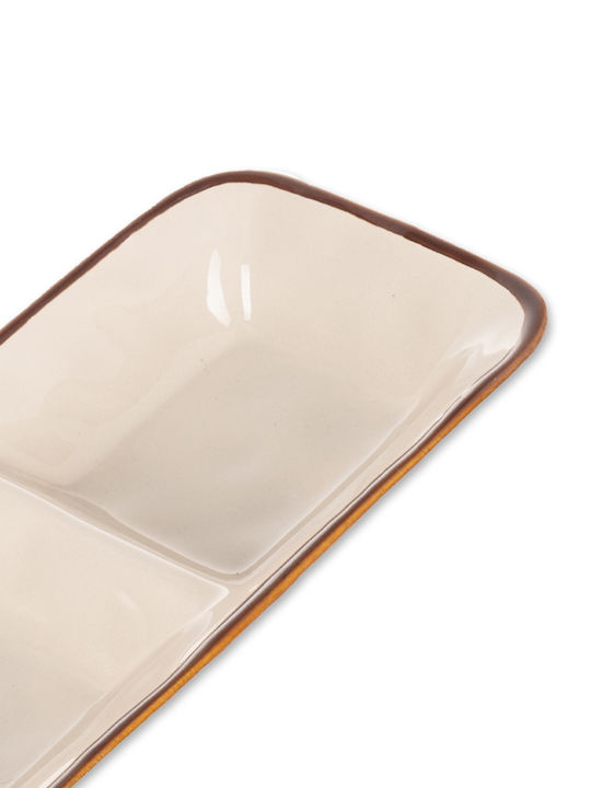 General Trade Ceramic Dessert Divided Serving Plate with 2 Slots Beige 12x24x3.5cm