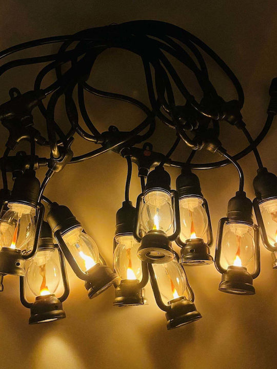 Șir de Lanterne de 10 Metri cu 10 Becuri IP44 Lumină Alb Caldă