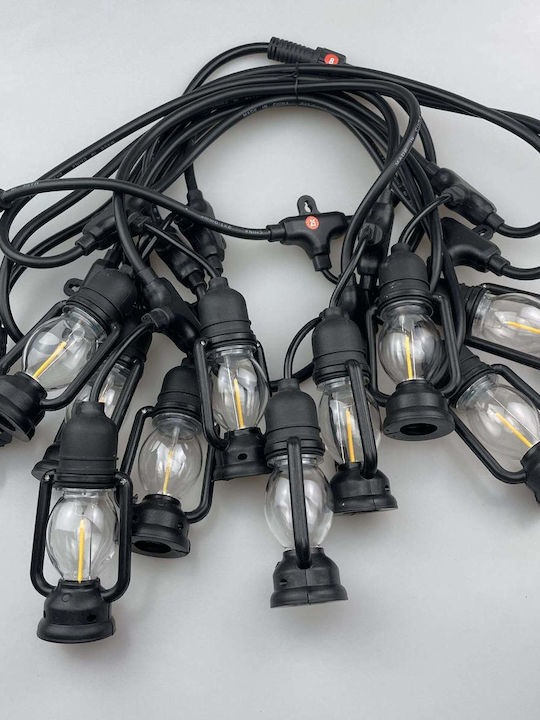 Șir de Lanterne de 10 Metri cu 10 Becuri IP44 Lumină Alb Caldă