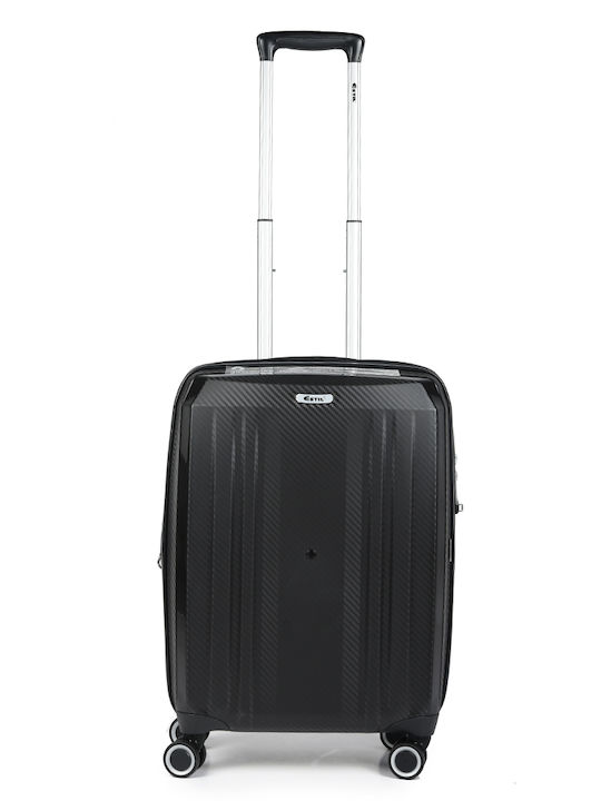 Estil Cabin Hard Travel Suitcase Black with 4 Wheels Height 55cm