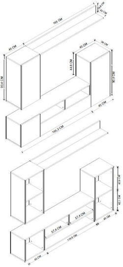 Wohnzimmer TV-Einheit Rodos White L210.2xB36xH90.4cm