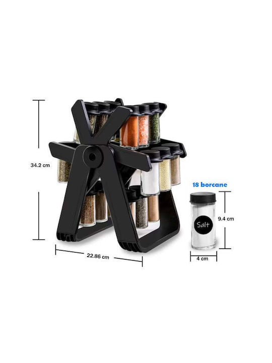 Rotating Spice Organizer 18 Jars Abs+pp+ Glass Black