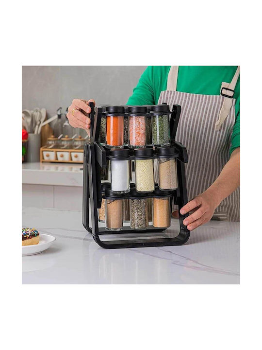 Rotating Spice Organizer 18 Jars Abs+pp+ Glass Black