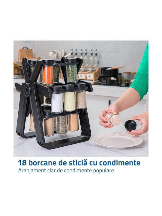 Rotating Spice Organizer 18 Jars Abs+pp+ Glass Black