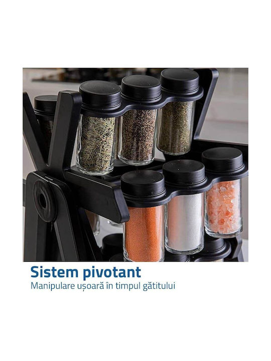 Rotating Spice Organizer 18 Jars Abs+pp+ Glass Black