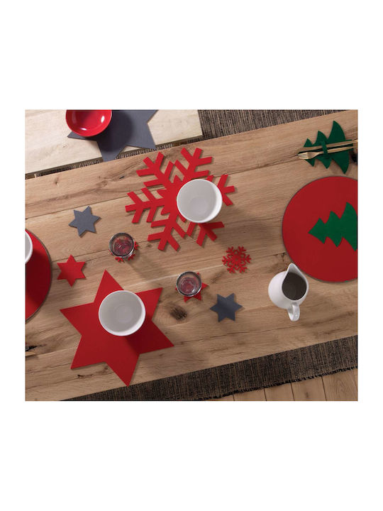 Nef-Nef Homeware Snow Christmas Coaster Fabric Red Width 10cm.