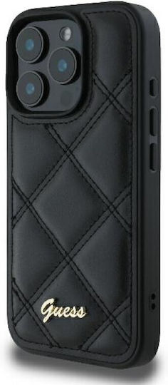 Guess Quilted Metal Logo Back Cover Piele artificială Negru (iPhone 16 Pro Max)