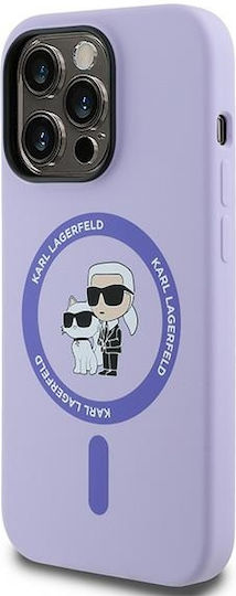 Karl Lagerfeld Hülle für iPhone 14 Pro Kompatibel mit Magsafe Klhmp14lscmkcrhu Silikon Kc Body Ring Lila